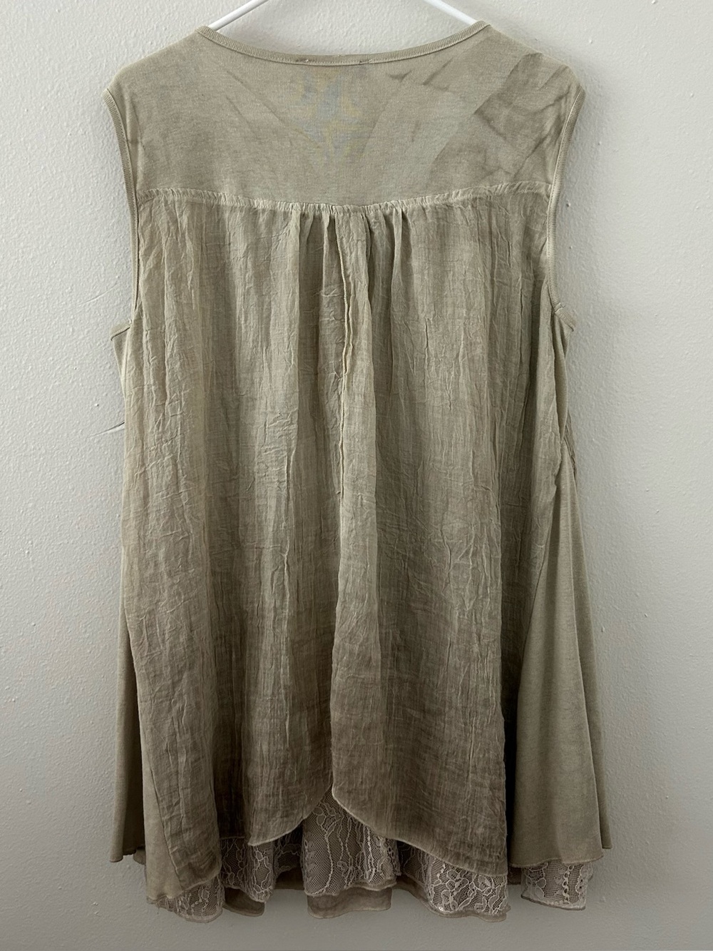 Pretty Angel Layered Tunic Top Dress L Boho Crochet Lace Fringe Artsy Linen Blen - Picture 5 of 11